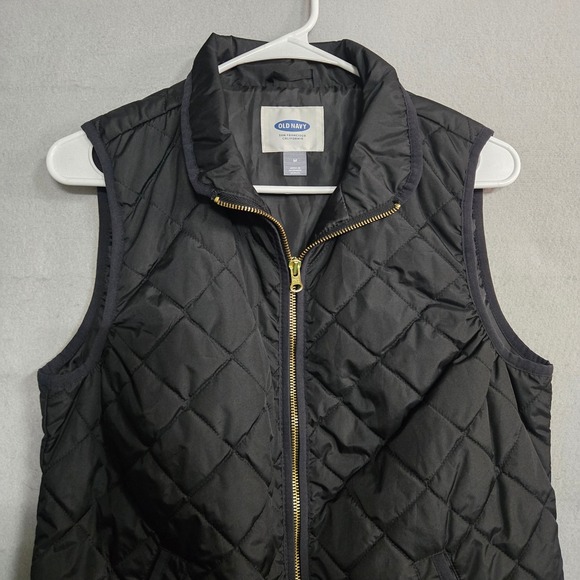 Old Navy Jackets & Blazers - Old Navy Womens Black Quilted Puffer Vest Gold Zip Diamond Stitch Size M